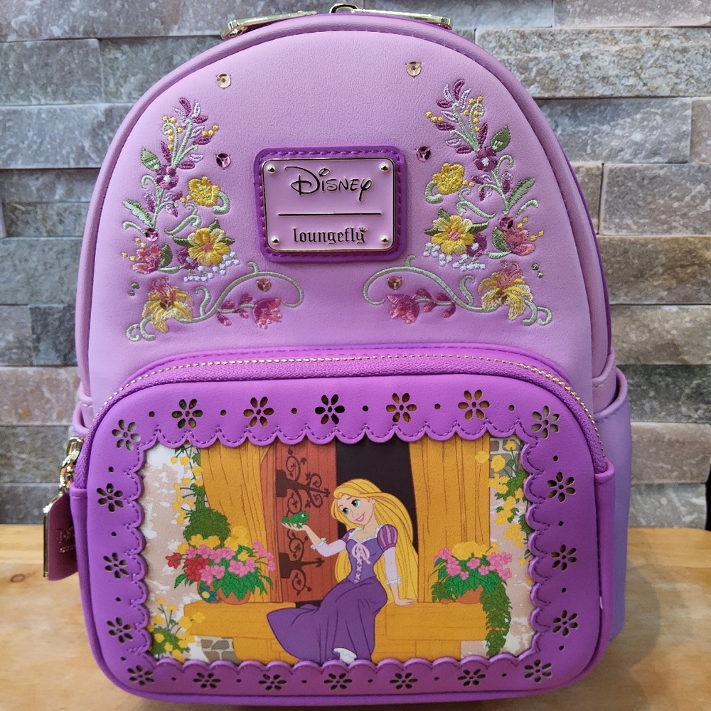 LOUNGEFLY DISNEY RAPUNZEL AND PASCAL PRINCESS MINI BACKPACK NWT BRAND NEW.